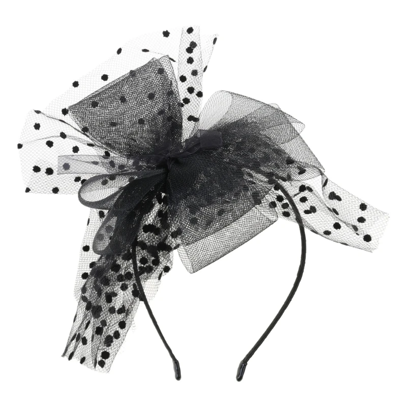 Womens Vintage Tea Party Fascinators Hat Ultra-Large Polka Dot Bowknot Headband