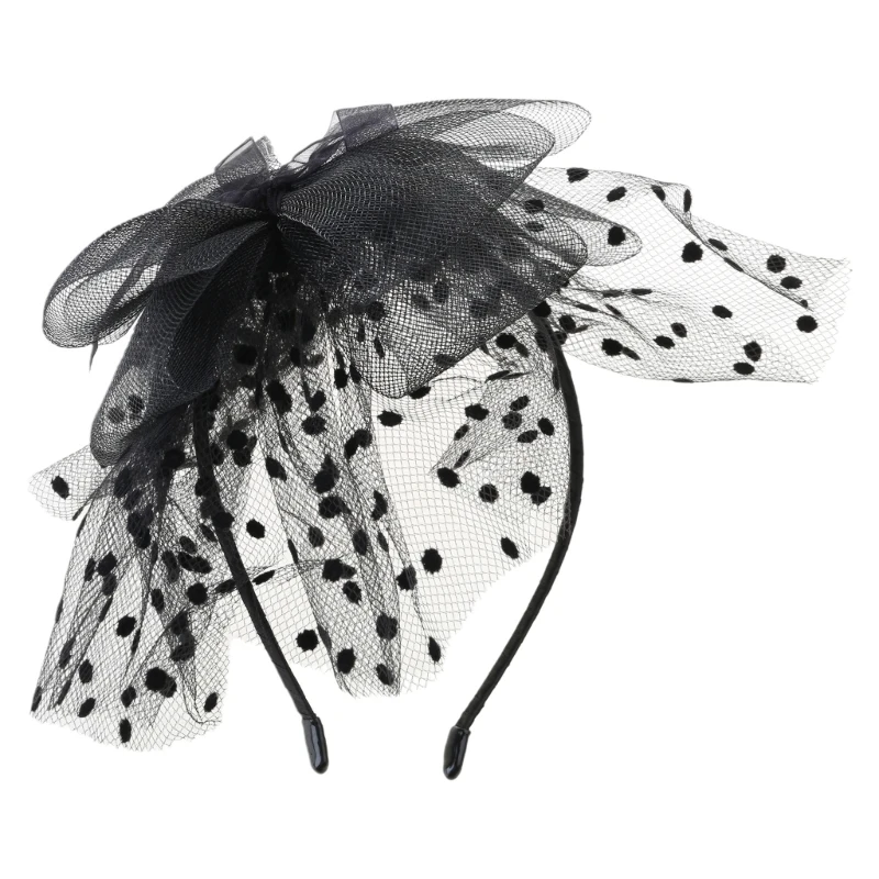 Womens Vintage Tea Party Fascinators Hat Ultra-Large Polka Dot Bowknot Headband