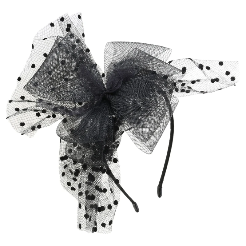 Womens Vintage Tea Party Fascinators Hat Ultra-Large Polka Dot Bowknot Headband