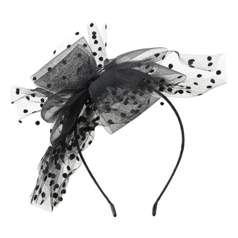 Womens Vintage Tea Party Fascinators Hat Ultra-Large Polka Dot Bowknot Headband