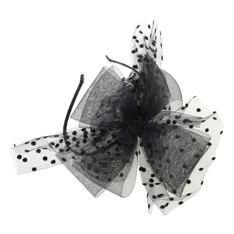 Womens Vintage Tea Party Fascinators Hat Ultra-Large Polka Dot Bowknot Headband