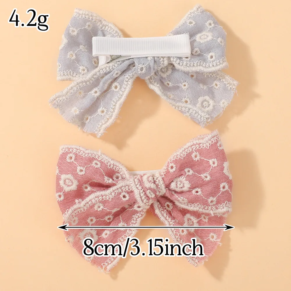 10pcs Random Color Lace Bows Hair Clip for Kids Girls Cotton Solid Color Bowknot Safety Hairpins Headwear Baby Hair Accessories