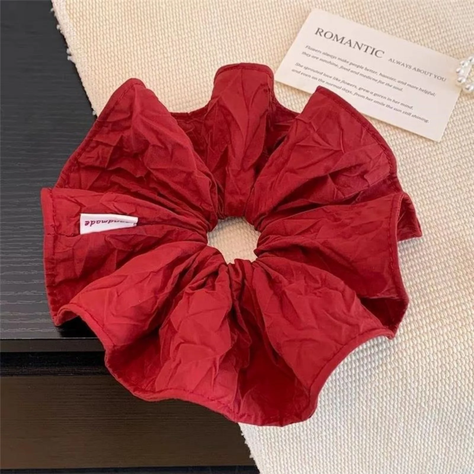 1PCS Christmas Red Navy Scrunchie,Crinkled Fabric Hair Ties, Festive Holiday Hair Accessories, Stylish Daily Hair Decor