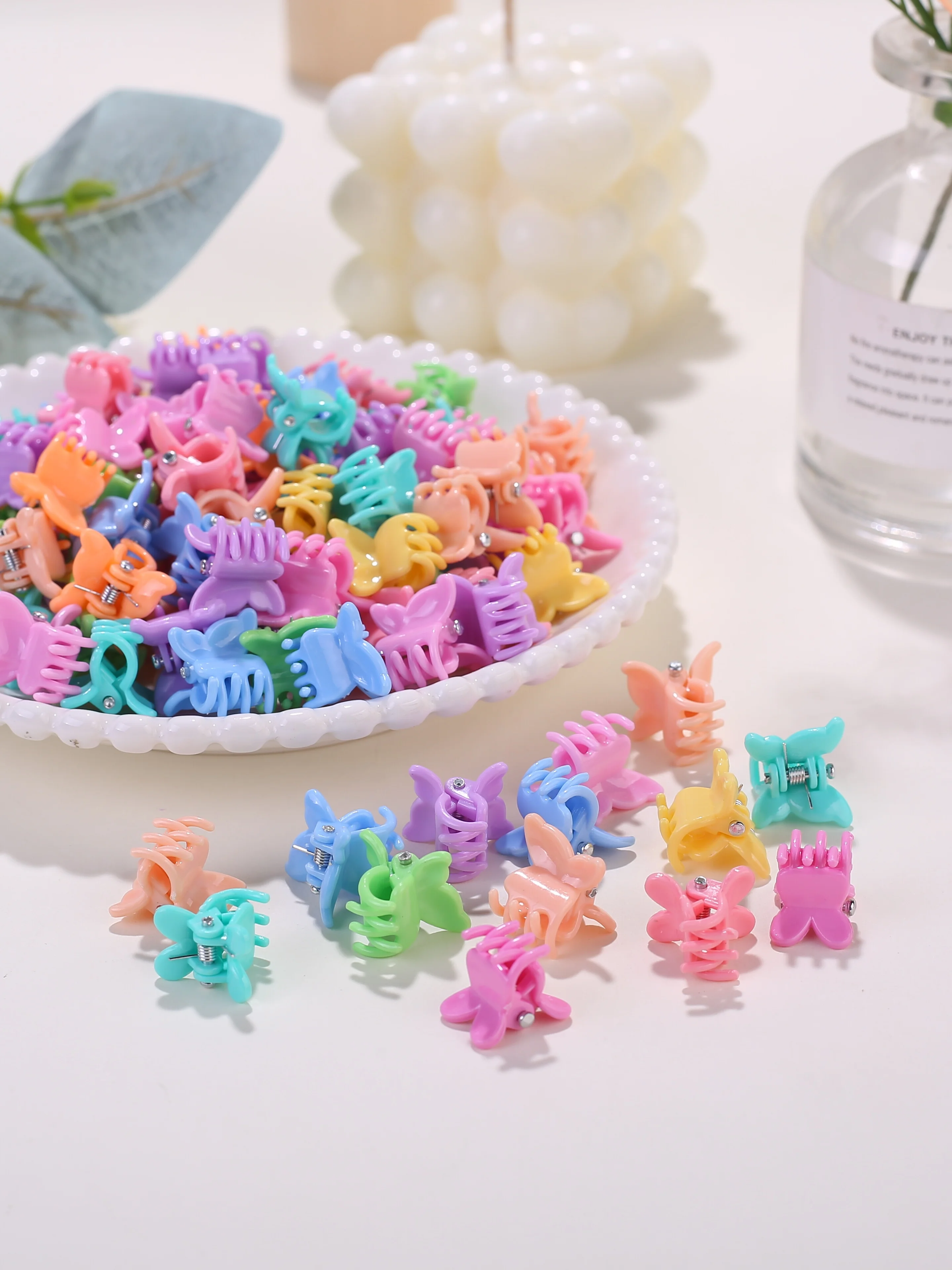30/50/100pcs Cute Children's Plastic Hair Accessories, Fashionable Solid-Color Women's Single-Item Hair Accessories
