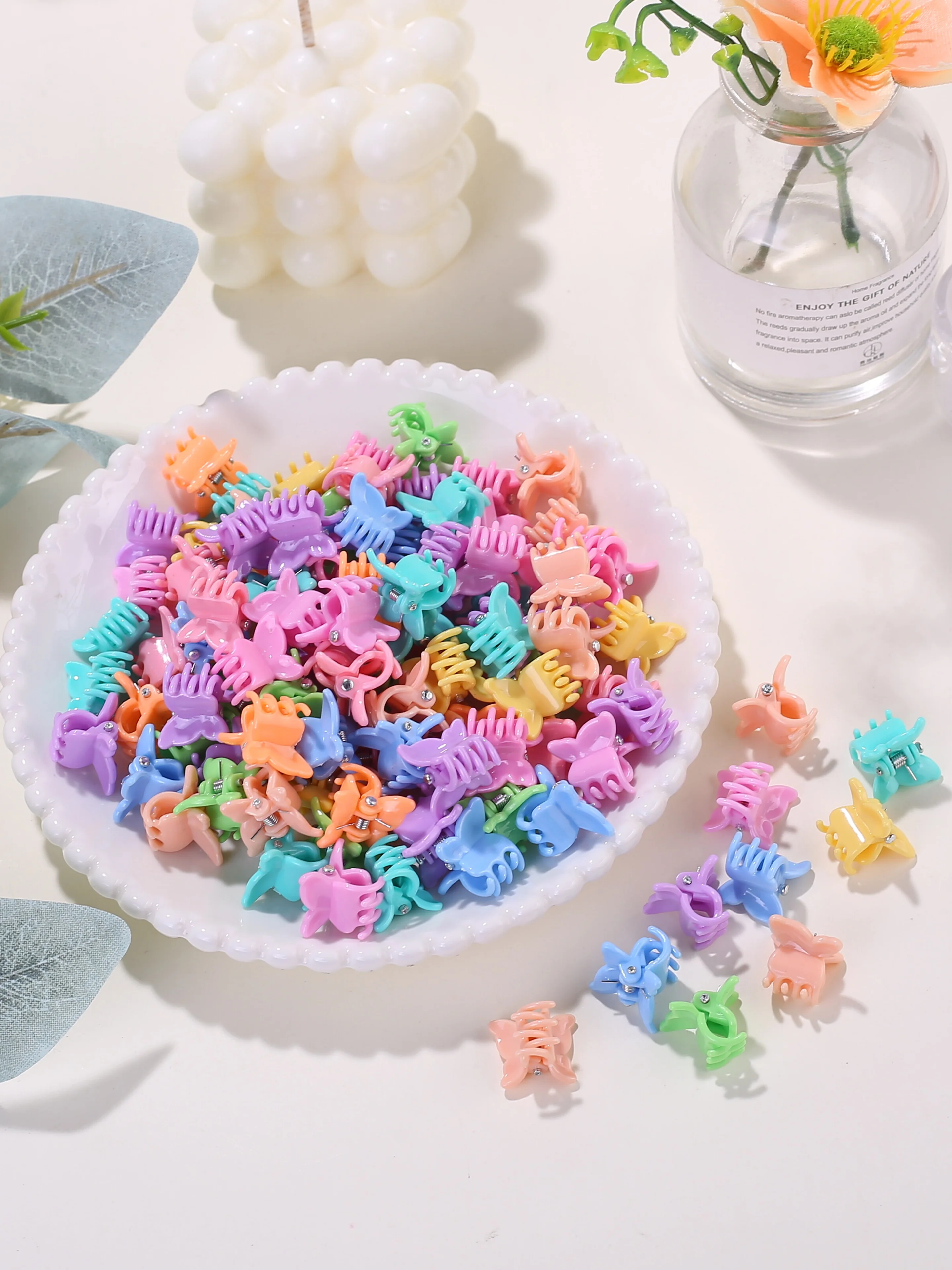 30/50/100pcs Cute Children's Plastic Hair Accessories, Fashionable Solid-Color Women's Single-Item Hair Accessories