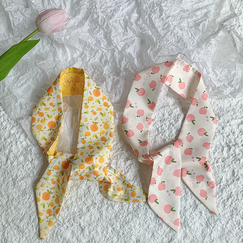 New Luxury Fruit Design Women Long Scarf Chiffon Silk Scarves Rubber Red Tie Black Bag Ribbon Headbands Bag Scarves Neckerchief