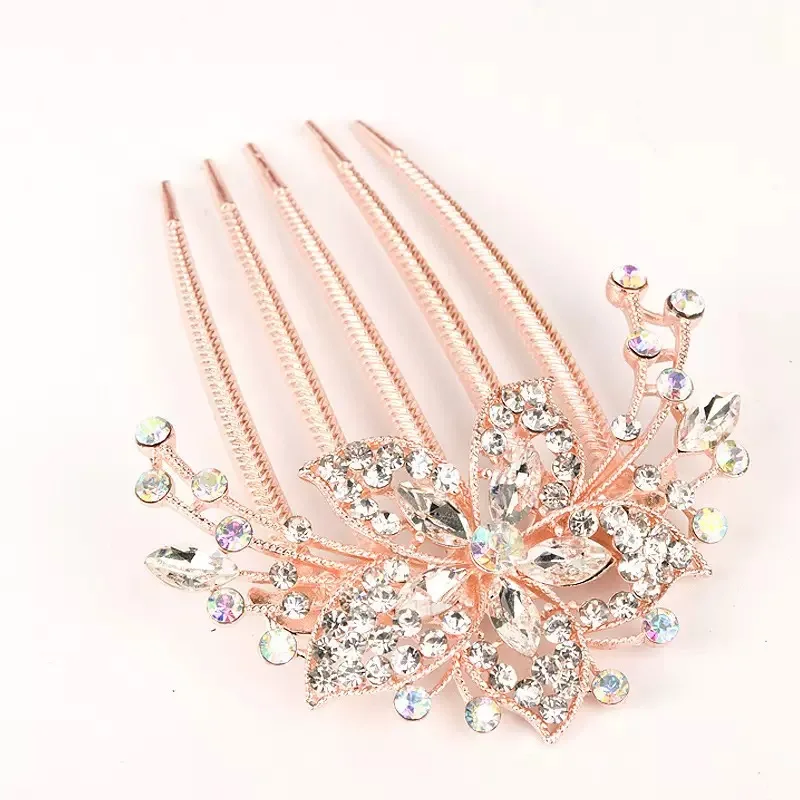 Trendy Korean Rhinestone Hair Comb 5-Teeth Alloy Hair Accessory - Hot Gift for Girls
