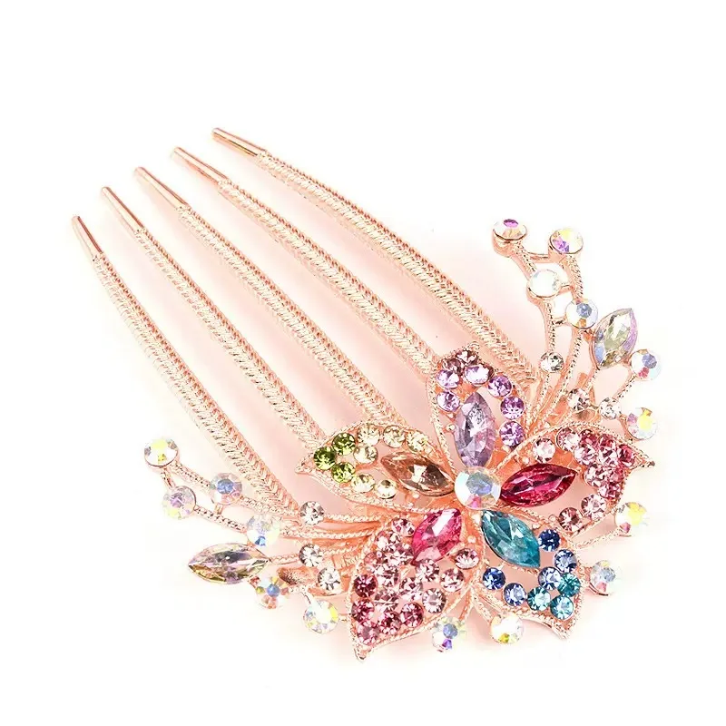Trendy Korean Rhinestone Hair Comb 5-Teeth Alloy Hair Accessory - Hot Gift for Girls
