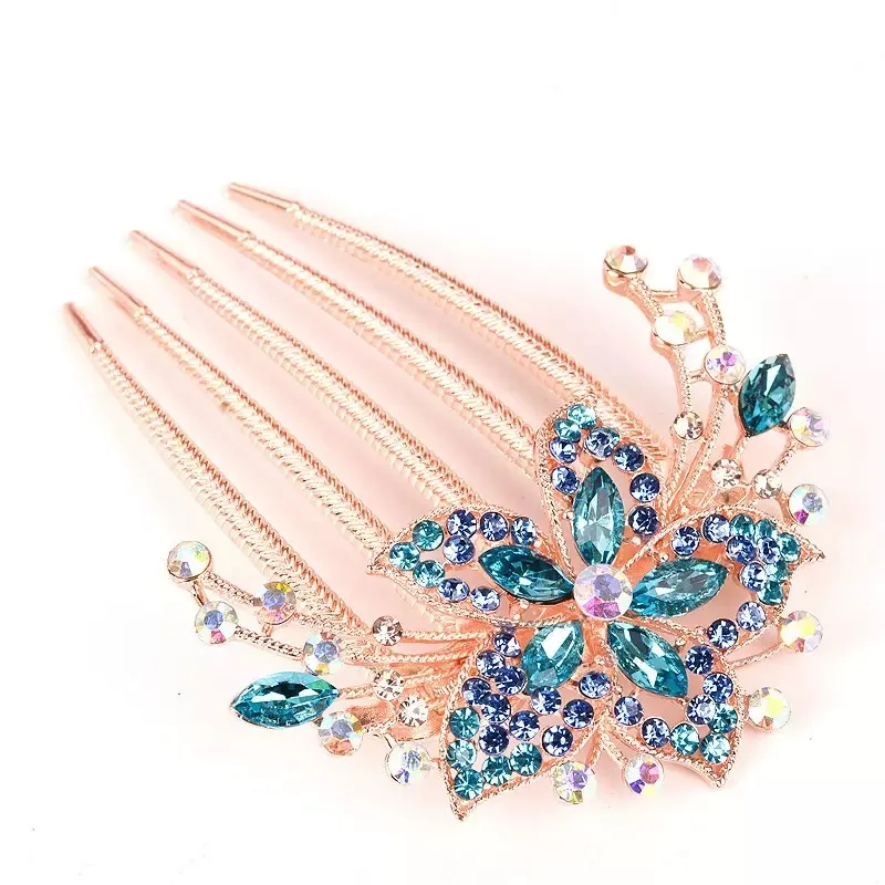 Trendy Korean Rhinestone Hair Comb 5-Teeth Alloy Hair Accessory - Hot Gift for Girls