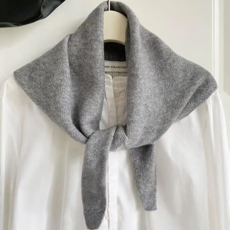 Multi-functional Korean Style Wool Knitted Triangular Scarf Women Headscarf Knitted Scarf Warm Knitted Scarf