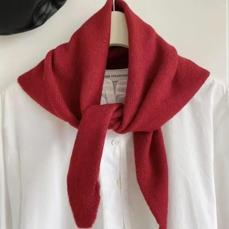 Multi-functional Korean Style Wool Knitted Triangular Scarf Women Headscarf Knitted Scarf Warm Knitted Scarf