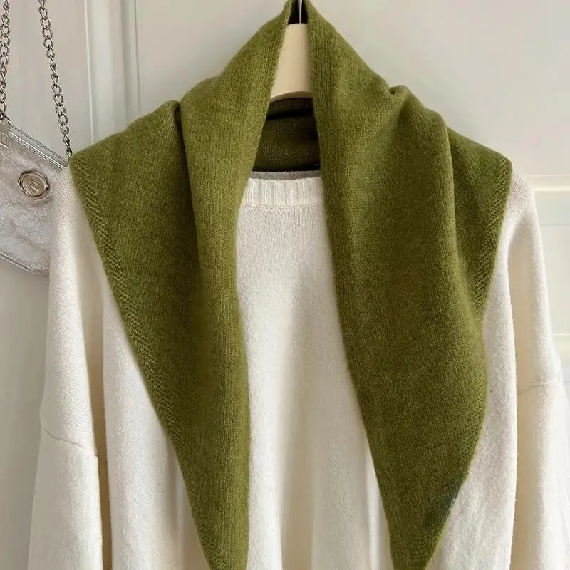 Multi-functional Korean Style Wool Knitted Triangular Scarf Women Headscarf Knitted Scarf Warm Knitted Scarf