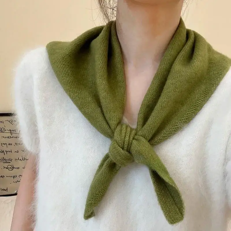 Multi-functional Korean Style Wool Knitted Triangular Scarf Women Headscarf Knitted Scarf Warm Knitted Scarf