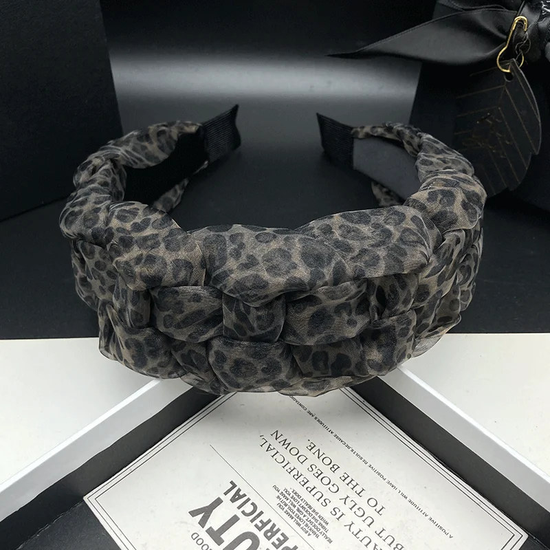 Leopard Print Headband for Women with High Skull Top, Western Style, Wide Edge, Pressed Hair, Face Wash Headband