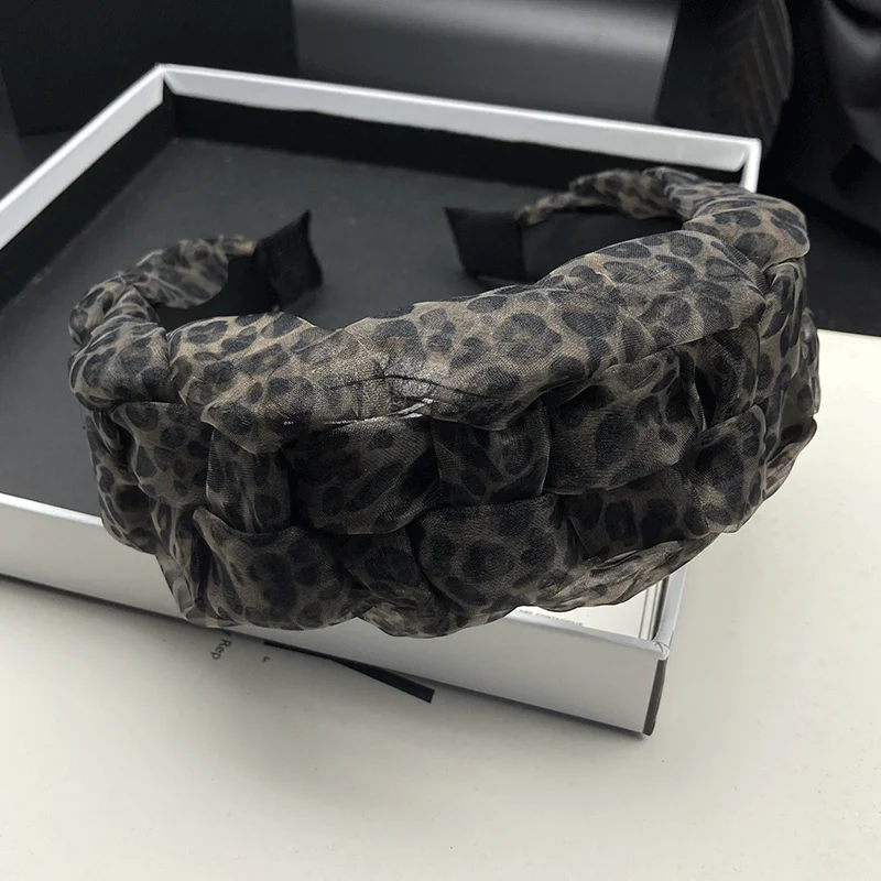 Leopard Print Headband for Women with High Skull Top, Western Style, Wide Edge, Pressed Hair, Face Wash Headband