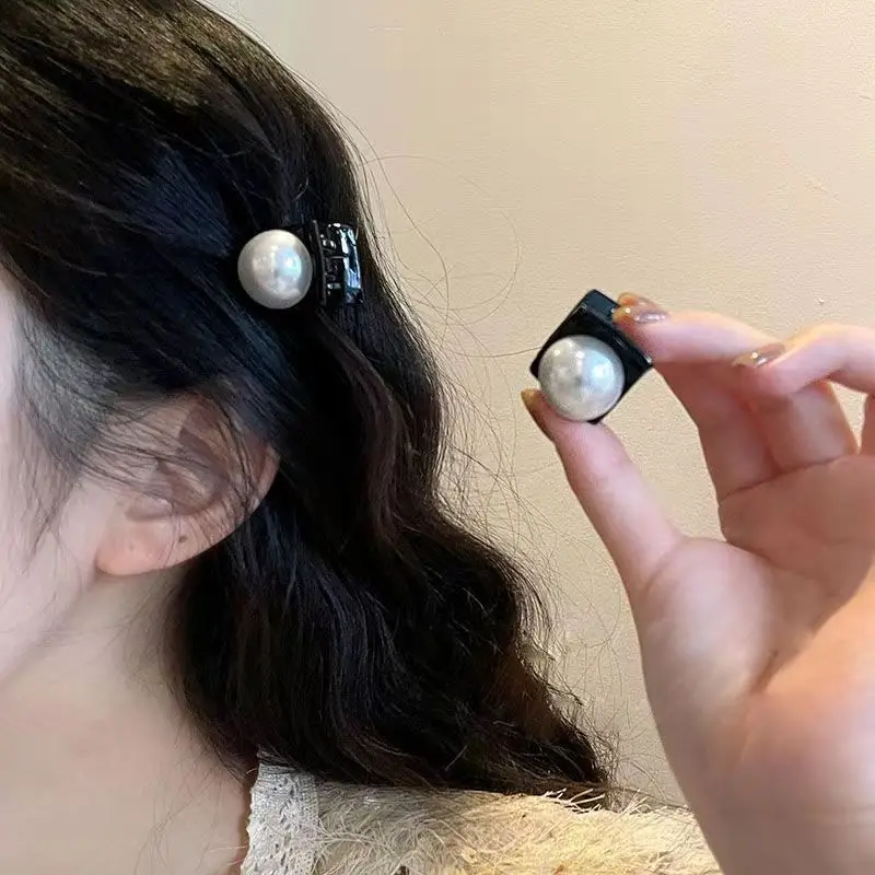 2pcs Pearl Decoration Small Hair Grab Large Pearl Black Base Mini Grab Clip Compatible Broken Elegant Versatile For Tidying Up