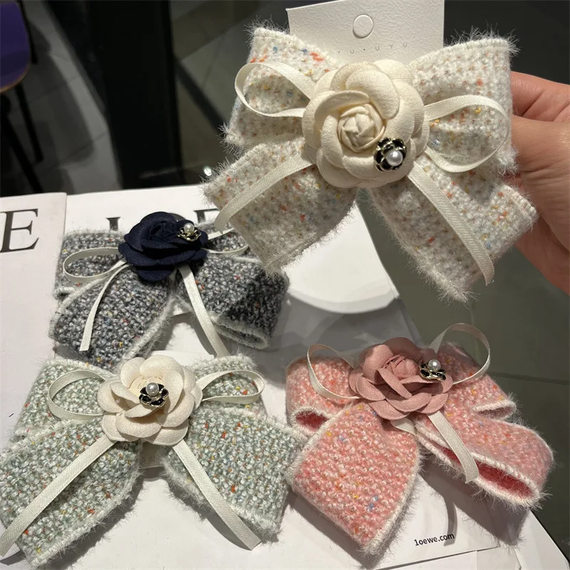 Handmade Fabric Camellia Flower Bow Hair Clips Barrettes Headdress Spring Clip For Women Girls Fashion Ponytail Hair Accessories