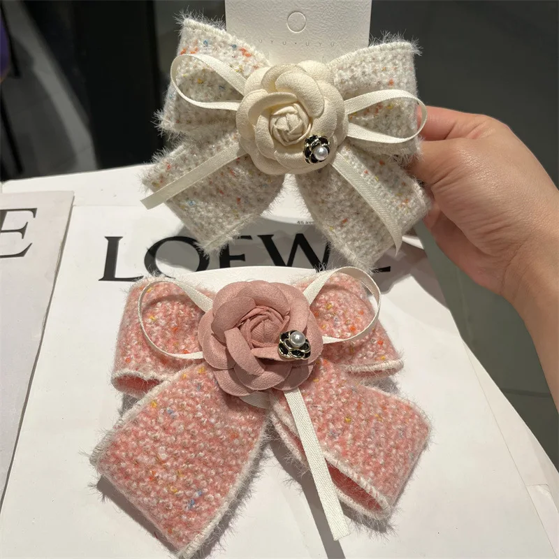 Handmade Fabric Camellia Flower Bow Hair Clips Barrettes Headdress Spring Clip For Women Girls Fashion Ponytail Hair Accessories