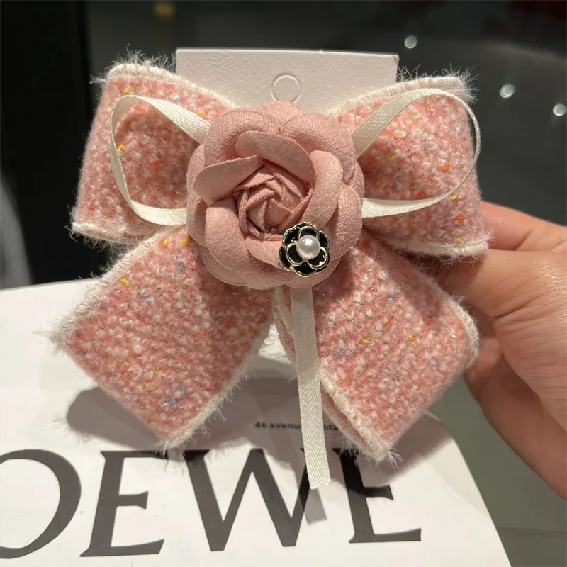 Handmade Fabric Camellia Flower Bow Hair Clips Barrettes Headdress Spring Clip For Women Girls Fashion Ponytail Hair Accessories