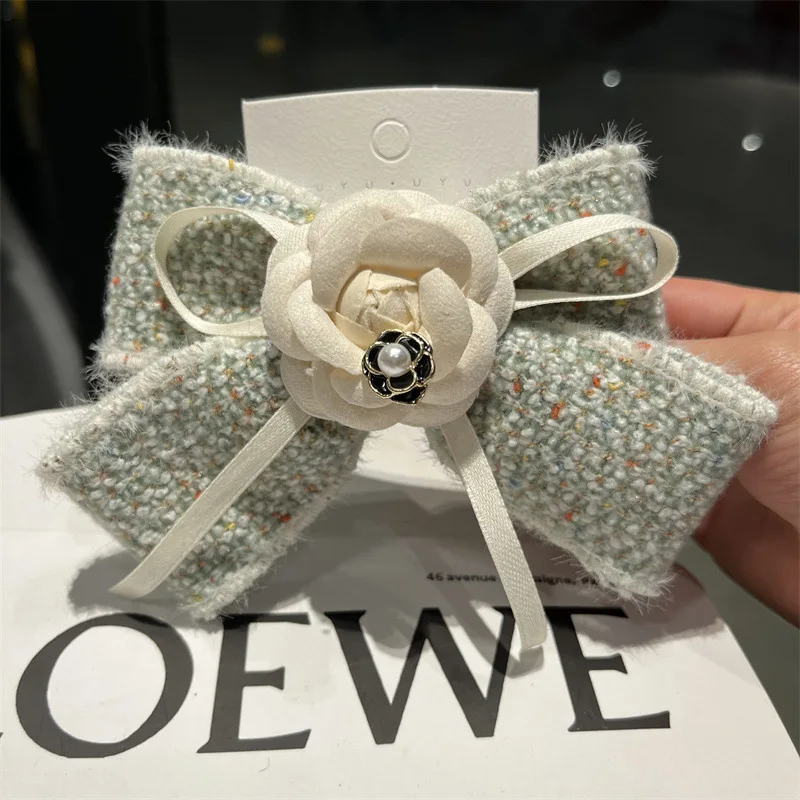 Handmade Fabric Camellia Flower Bow Hair Clips Barrettes Headdress Spring Clip For Women Girls Fashion Ponytail Hair Accessories