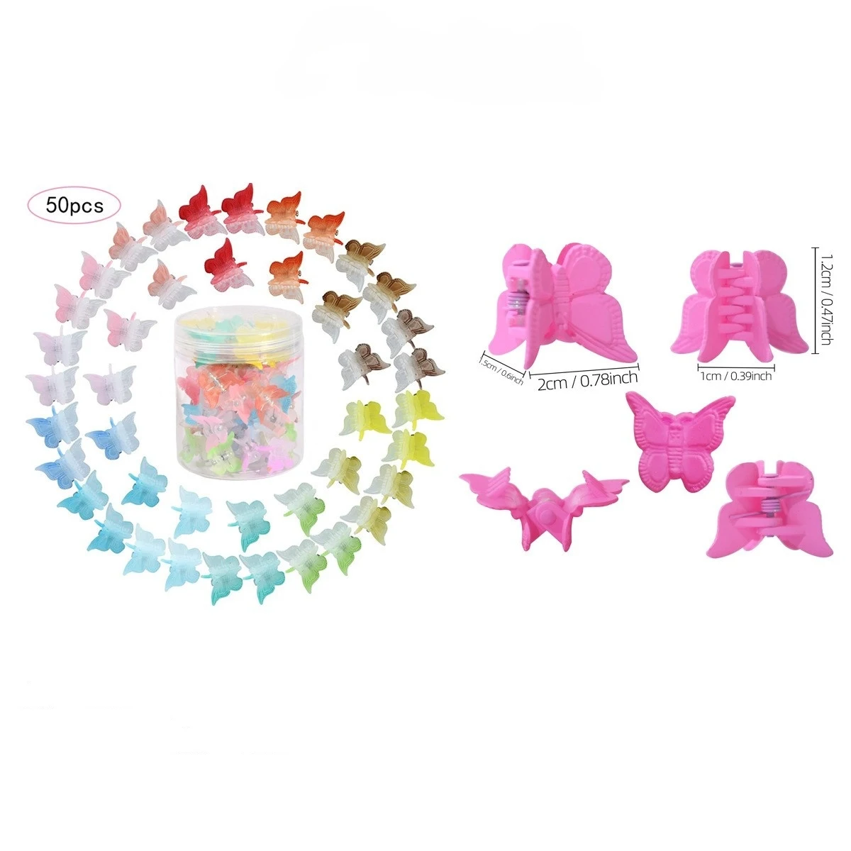 Glitter Mini Butterfly Hair Claw Clips, Sparkly Colorful Hair Accessories for Girls and Women - 90S Y2K Cute, Small, Tiny Clip