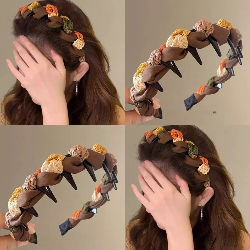 Autumn and Winter New Style Toothed Comb Non-Slip Headband for Women, Suitable for Daily Wear, Sweet and Versatile, High Cranial
