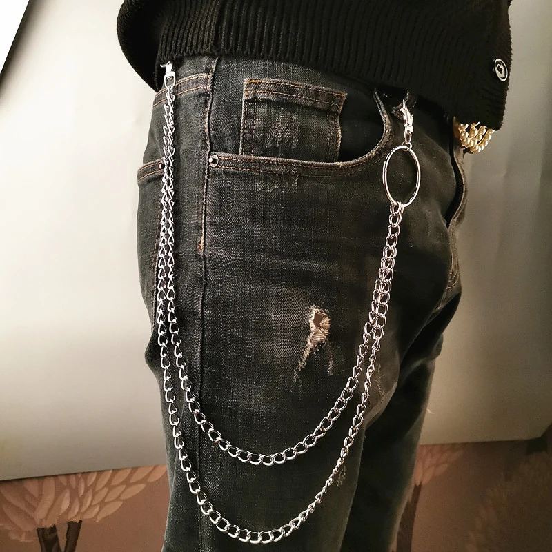 1/2/3 Layer Long Metal Belt Chain Rock Punk Hook Trousers Pant Waist Link Metal Wallet Chain Keychain Ring Clip Keyring