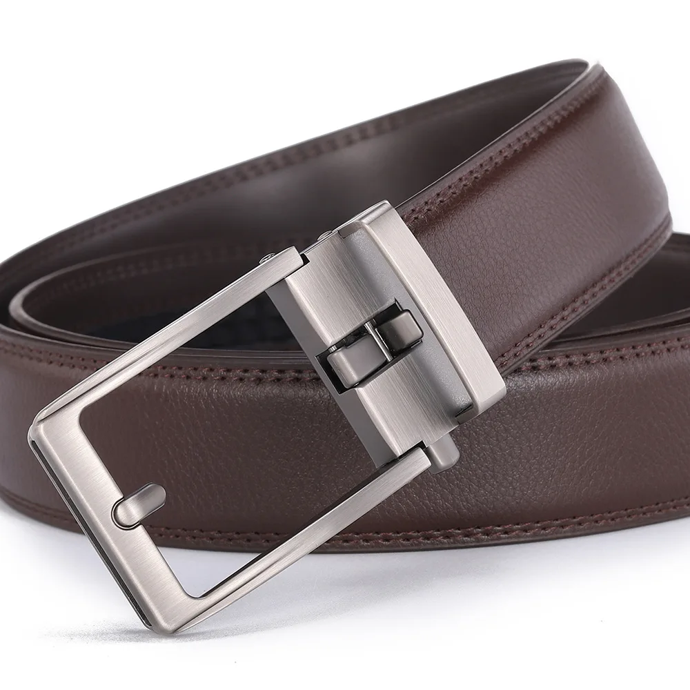 Automatic Buckle Adjustable Waistband Fashion No Holes Waist Straps for Formal Daily Wear Premium Cowhider Ratchet Belt for Men