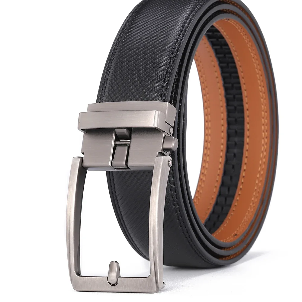 Automatic Buckle Adjustable Waistband Fashion No Holes Waist Straps for Formal Daily Wear Premium Cowhider Ratchet Belt for Men