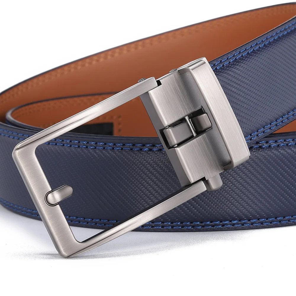 Automatic Buckle Adjustable Waistband Fashion No Holes Waist Straps for Formal Daily Wear Premium Cowhider Ratchet Belt for Men