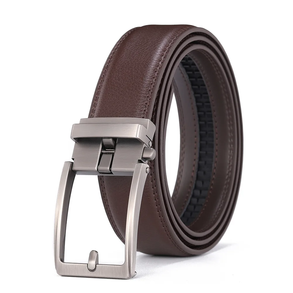 Automatic Buckle Adjustable Waistband Fashion No Holes Waist Straps for Formal Daily Wear Premium Cowhider Ratchet Belt for Men