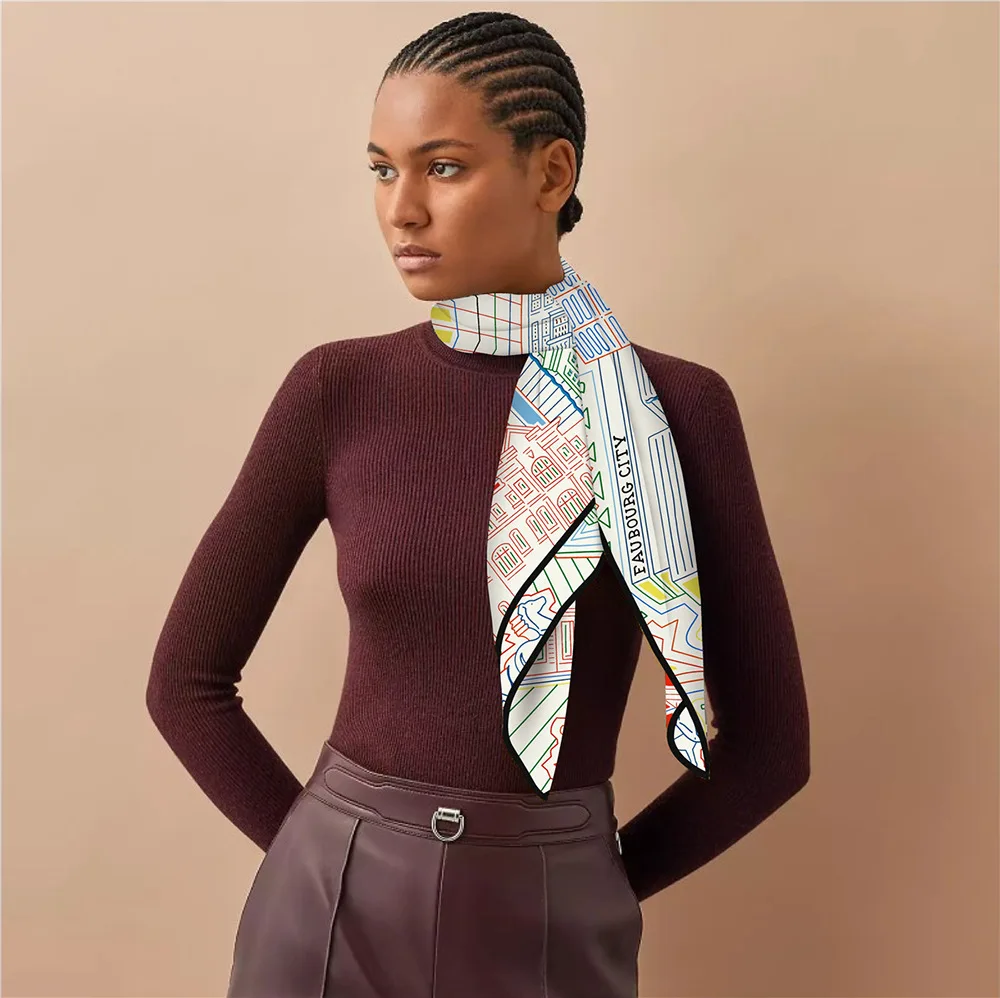 Twill Silk Scarf Shawl Luxury Brand Fubao City Architecture Square Scarf Women Hijabs Bandana Foulard Neckerchief Head Scarves