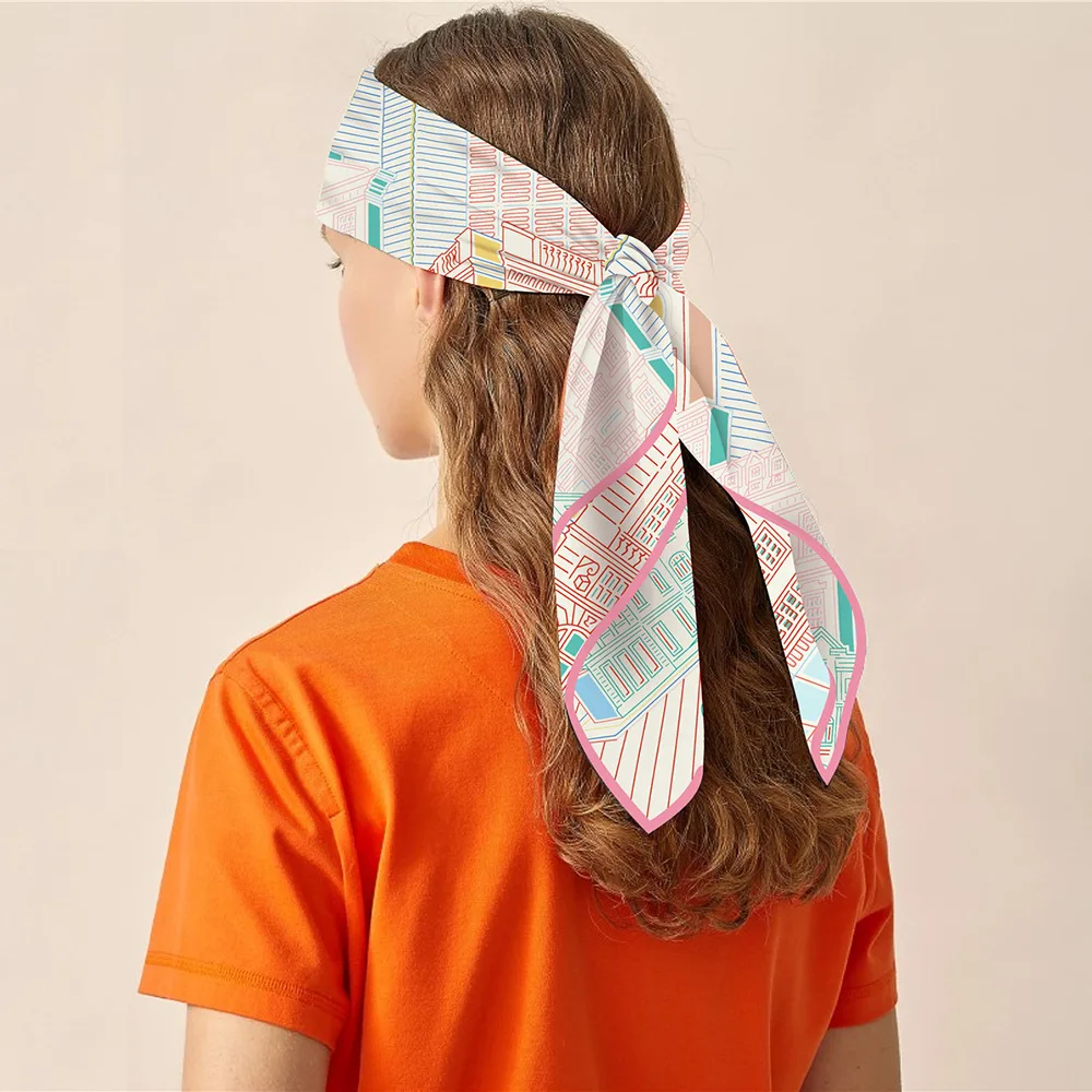 Twill Silk Scarf Shawl Luxury Brand Fubao City Architecture Square Scarf Women Hijabs Bandana Foulard Neckerchief Head Scarves