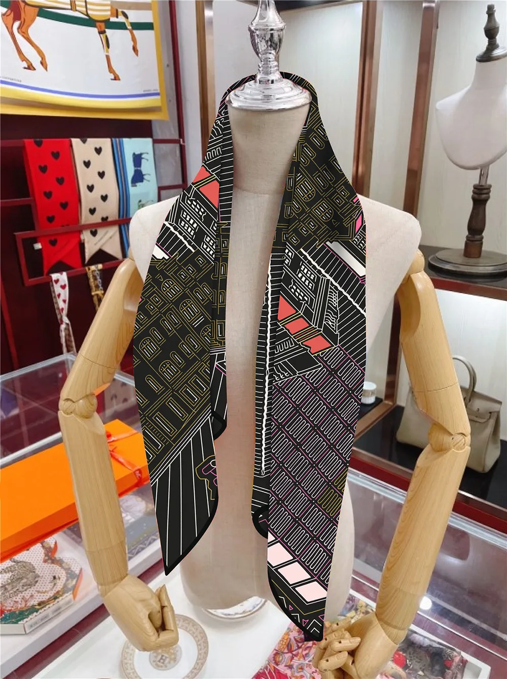 Twill Silk Scarf Shawl Luxury Brand Fubao City Architecture Square Scarf Women Hijabs Bandana Foulard Neckerchief Head Scarves