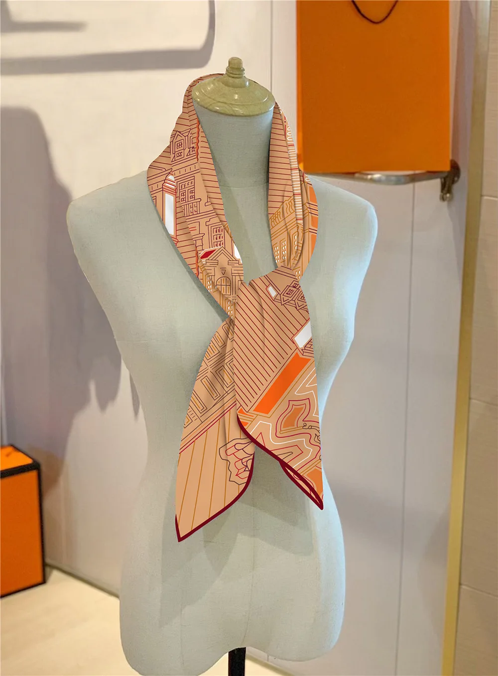 Twill Silk Scarf Shawl Luxury Brand Fubao City Architecture Square Scarf Women Hijabs Bandana Foulard Neckerchief Head Scarves