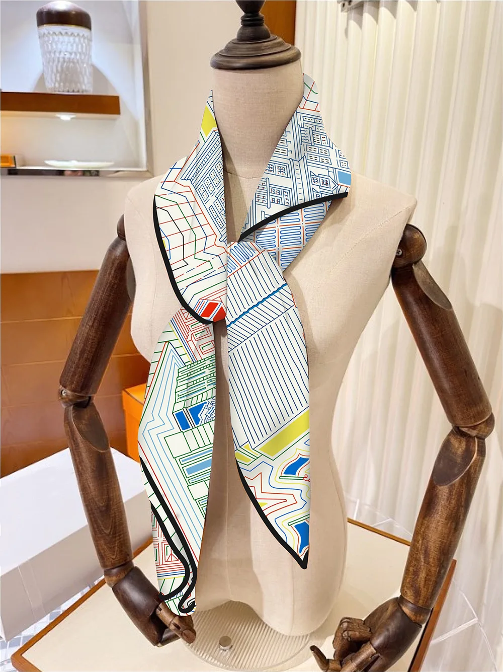 Twill Silk Scarf Shawl Luxury Brand Fubao City Architecture Square Scarf Women Hijabs Bandana Foulard Neckerchief Head Scarves