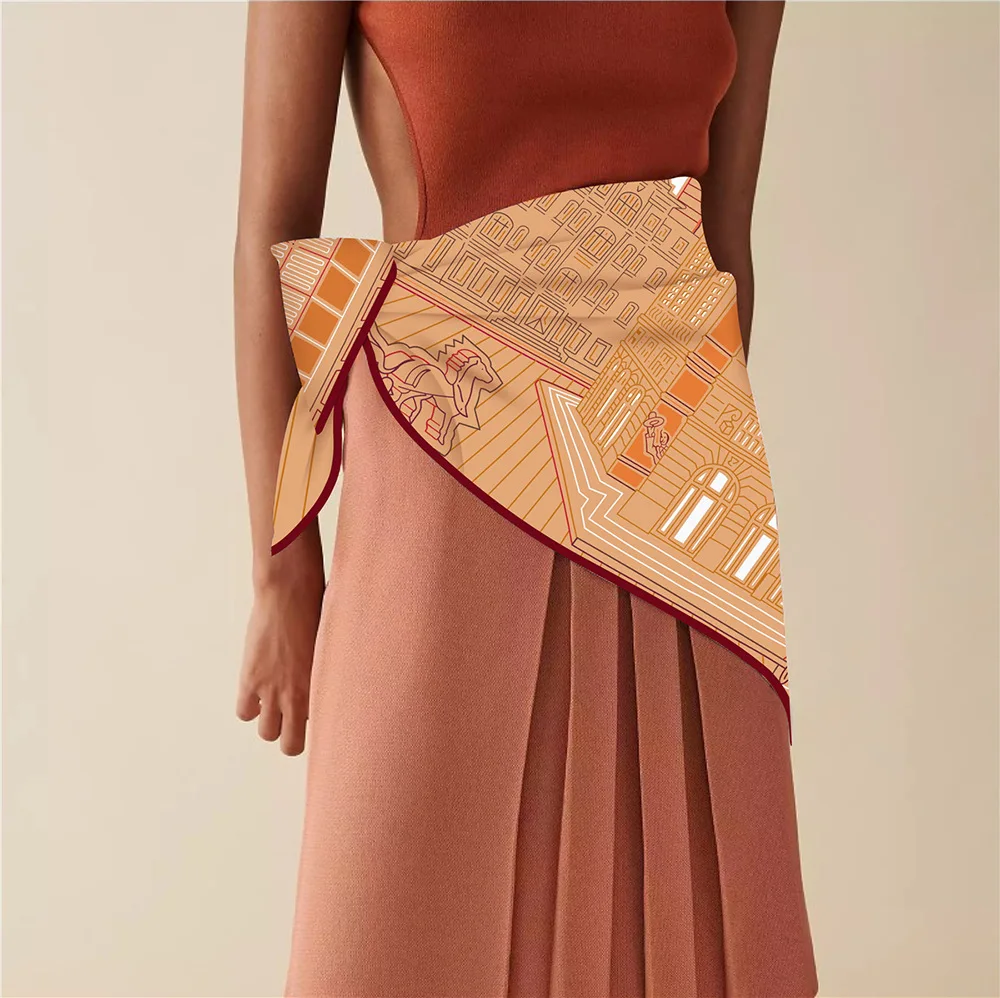 Twill Silk Scarf Shawl Luxury Brand Fubao City Architecture Square Scarf Women Hijabs Bandana Foulard Neckerchief Head Scarves