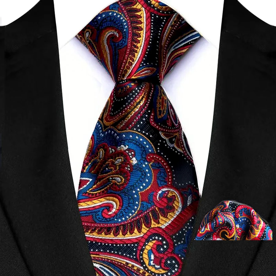 Men's Ties Set Luxury Paisley Floral Neck Ties Business Formal Necktie Pocket Square Set For Wedding Party Suits Accessories