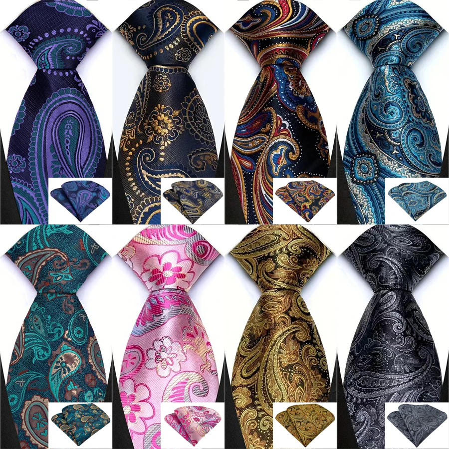 Men's Ties Set Luxury Paisley Floral Neck Ties Business Formal Necktie Pocket Square Set For Wedding Party Suits Accessories
