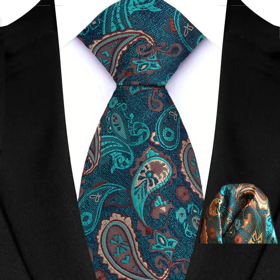 Men's Ties Set Luxury Paisley Floral Neck Ties Business Formal Necktie Pocket Square Set For Wedding Party Suits Accessories