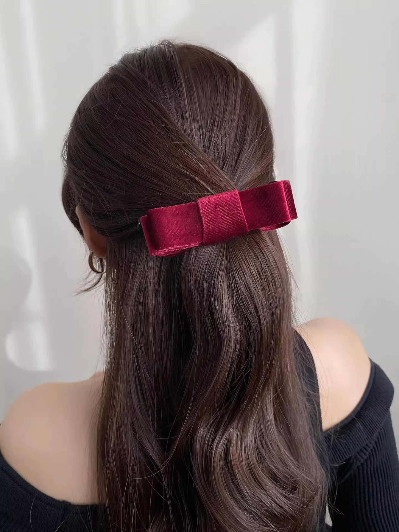 Lystrfac Fashion Velvet Hair Bow Banana Hair Clips for Women Girls Elegant Horsetail Hairpin Headdress Female Hair Accessories