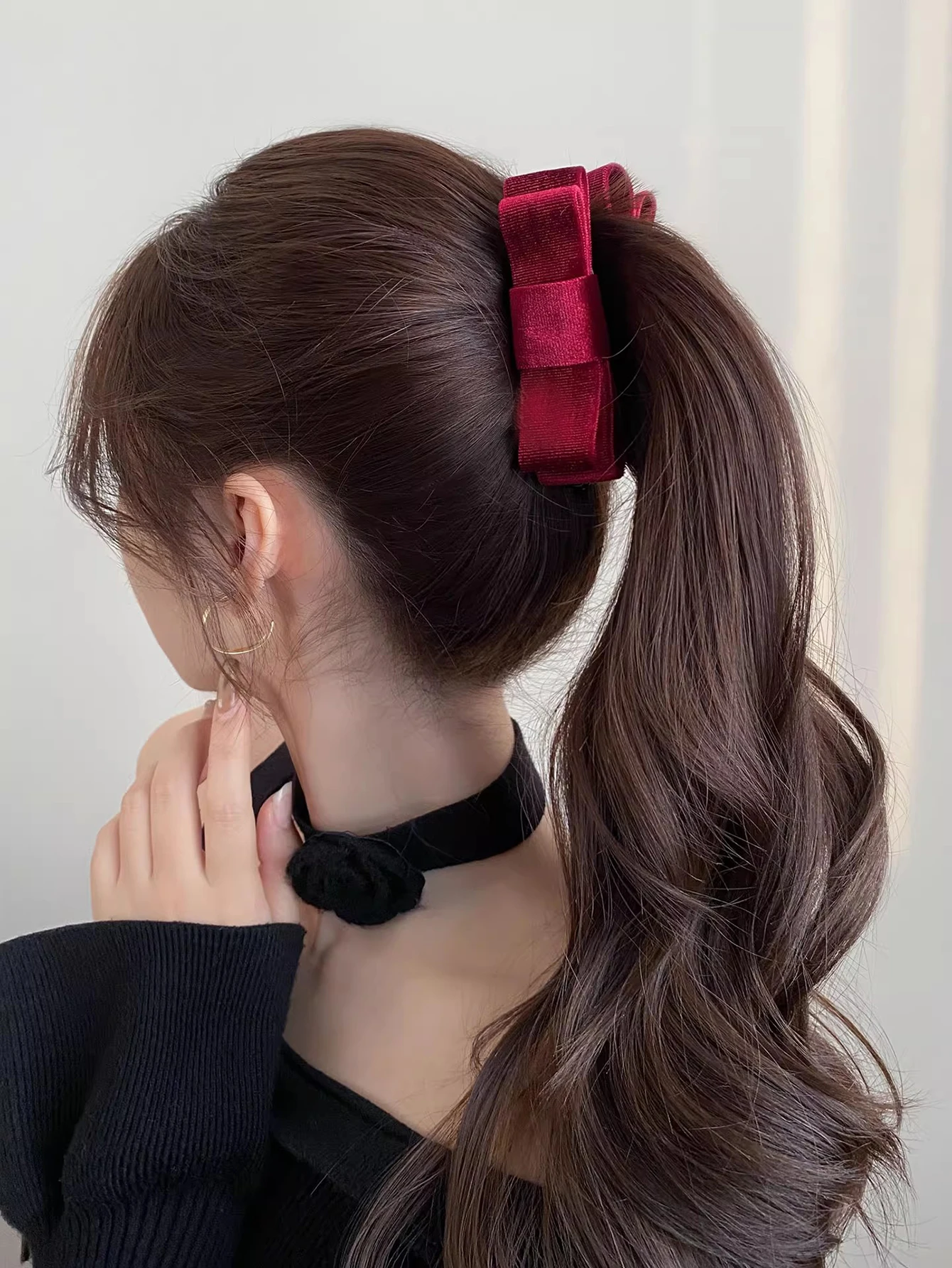 Lystrfac Fashion Velvet Hair Bow Banana Hair Clips for Women Girls Elegant Horsetail Hairpin Headdress Female Hair Accessories