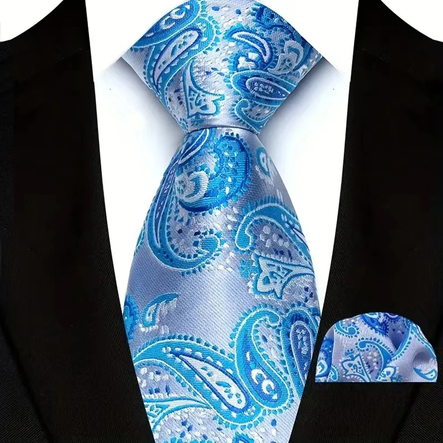 Luxury Mens Ties Floral Silver Purple Ties Paisley NeckTie Pocket Square Set Men Wedding Business Party 8CM Tie Accessories Gift