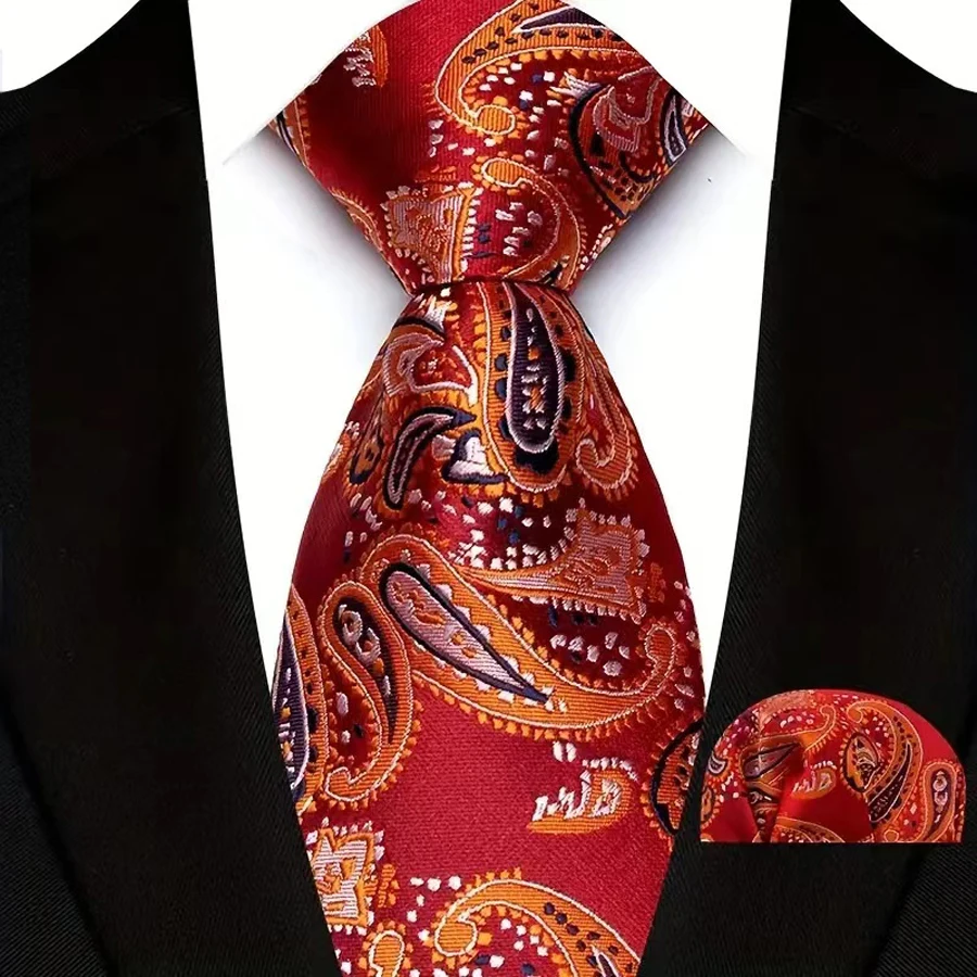 Luxury Mens Ties Floral Silver Purple Ties Paisley NeckTie Pocket Square Set Men Wedding Business Party 8CM Tie Accessories Gift