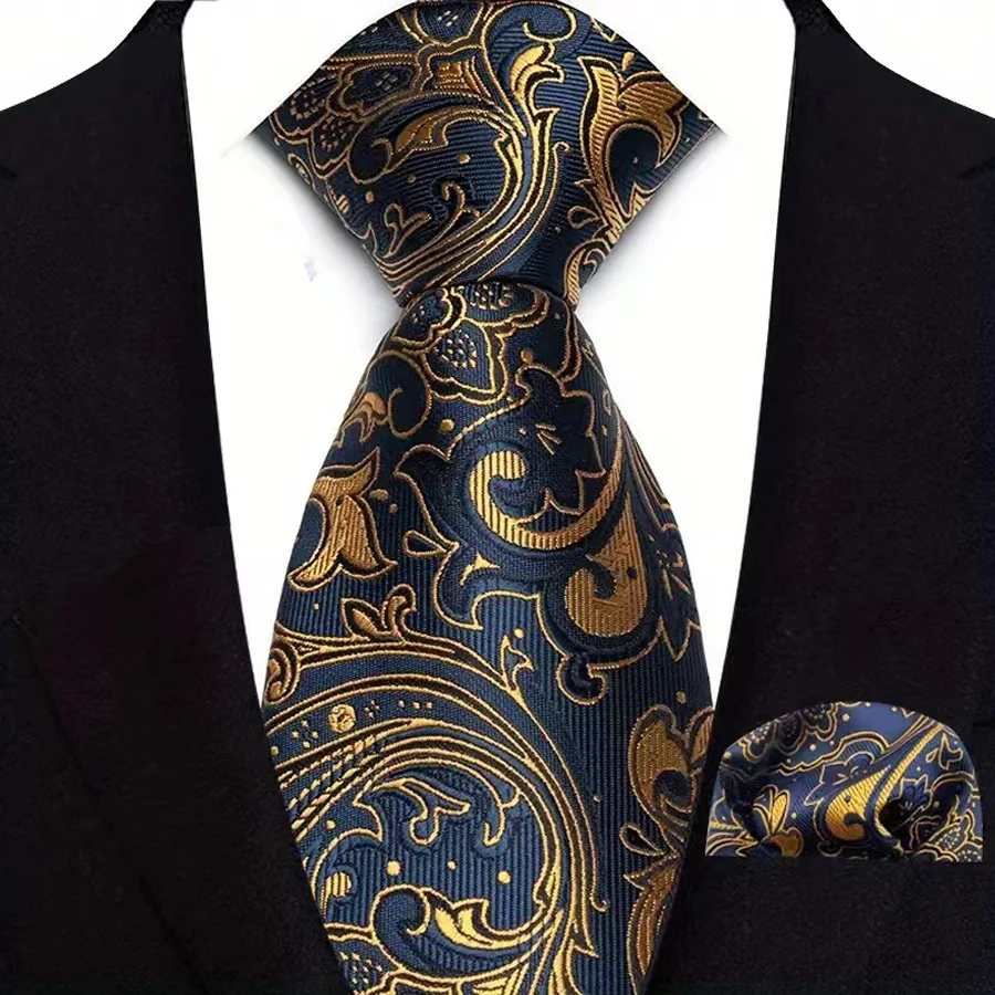 Luxury Mens Ties Floral Silver Purple Ties Paisley NeckTie Pocket Square Set Men Wedding Business Party 8CM Tie Accessories Gift