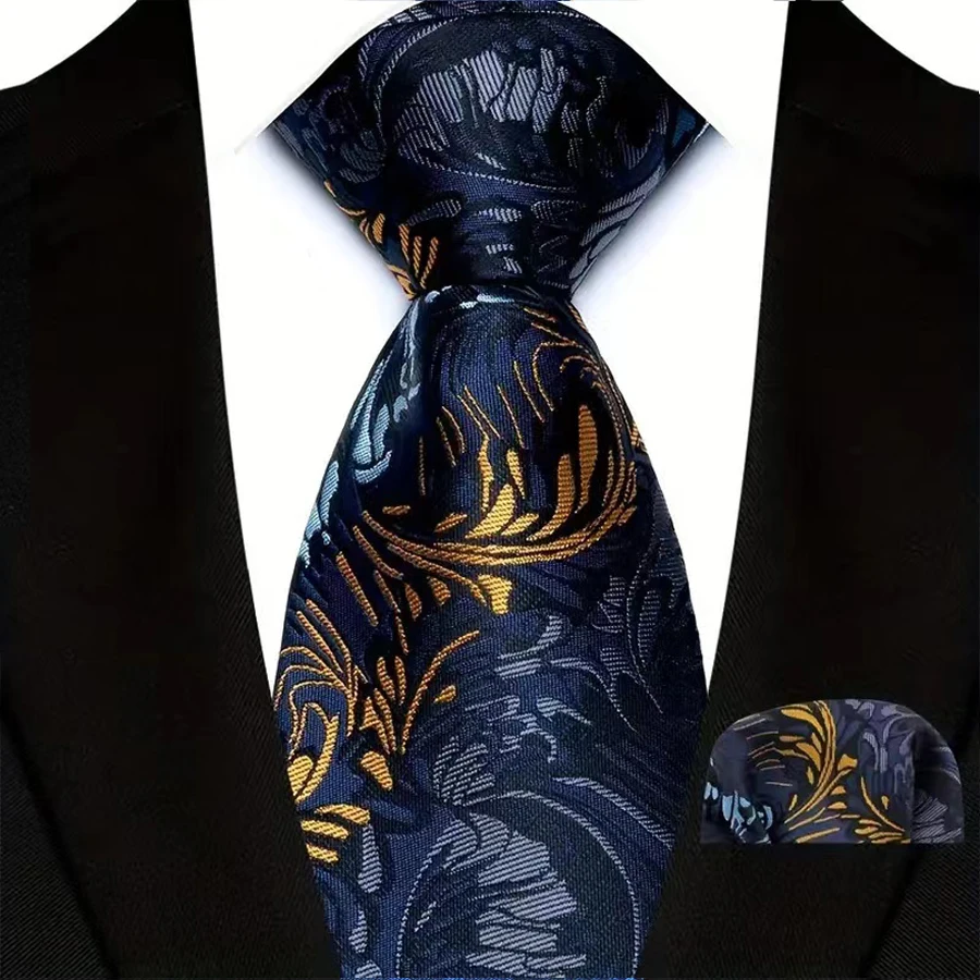 Luxury Mens Ties Floral Silver Purple Ties Paisley NeckTie Pocket Square Set Men Wedding Business Party 8CM Tie Accessories Gift