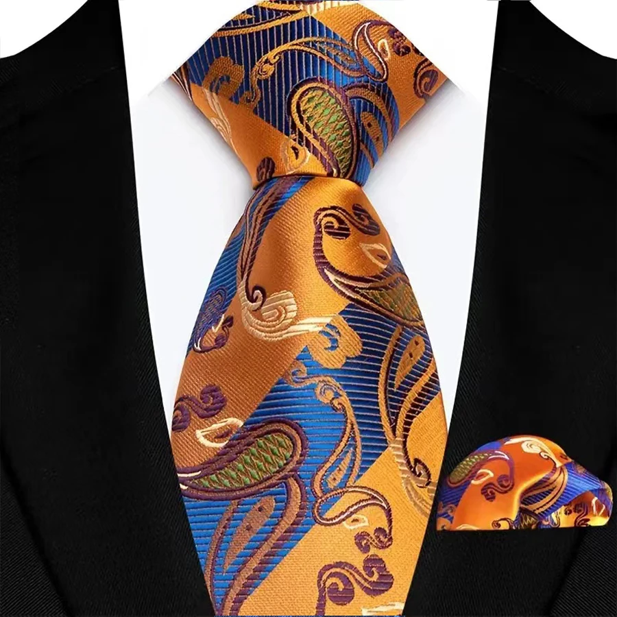 Luxury Mens Ties Floral Silver Purple Ties Paisley NeckTie Pocket Square Set Men Wedding Business Party 8CM Tie Accessories Gift