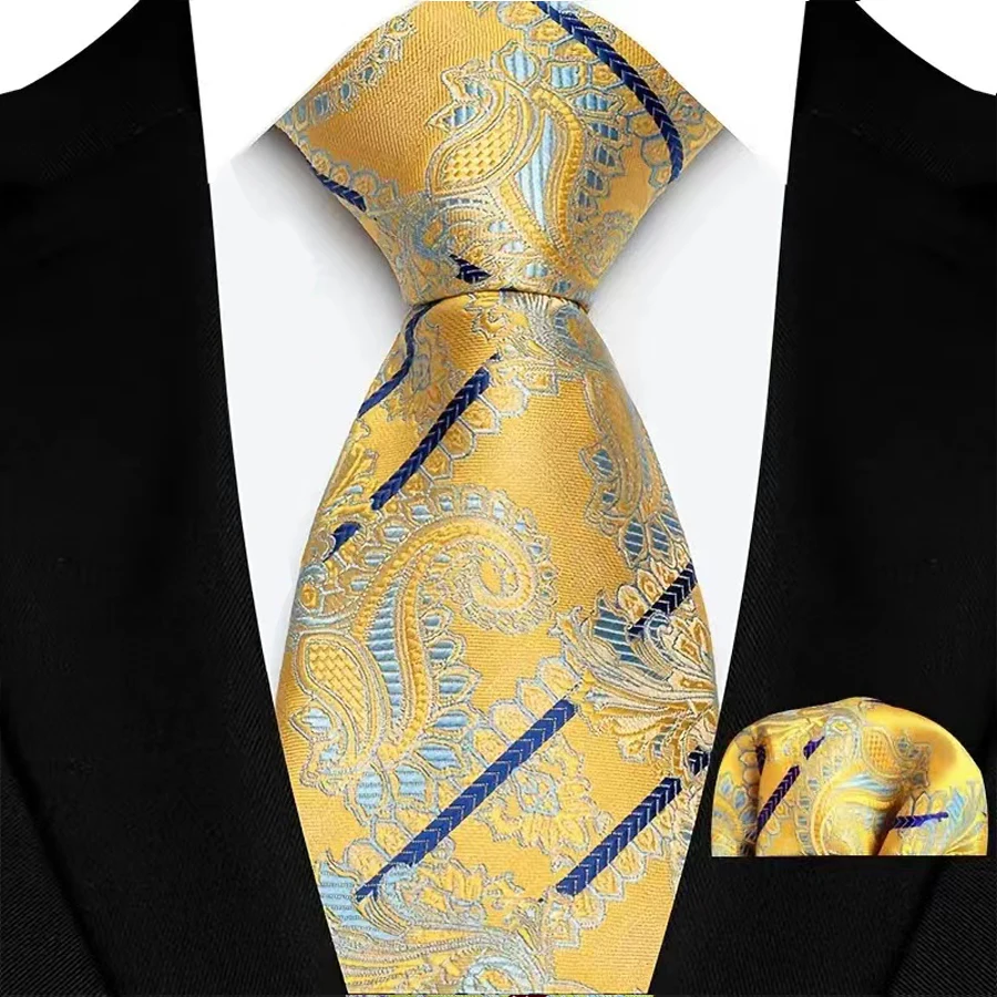 Luxury Mens Ties Floral Silver Purple Ties Paisley NeckTie Pocket Square Set Men Wedding Business Party 8CM Tie Accessories Gift