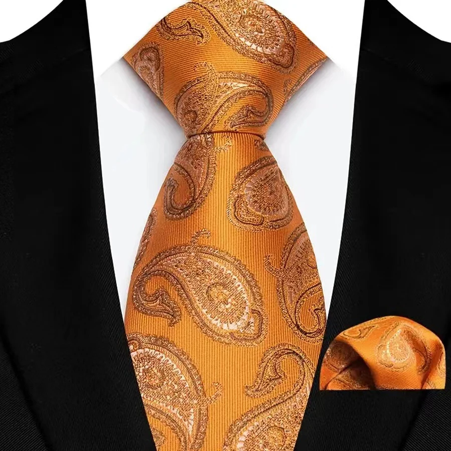 Luxury Mens Ties Floral Silver Purple Ties Paisley NeckTie Pocket Square Set Men Wedding Business Party 8CM Tie Accessories Gift