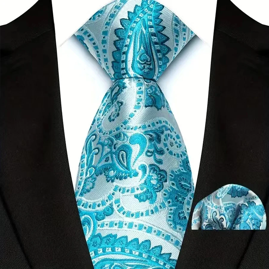 Luxury Mens Ties Floral Silver Purple Ties Paisley NeckTie Pocket Square Set Men Wedding Business Party 8CM Tie Accessories Gift